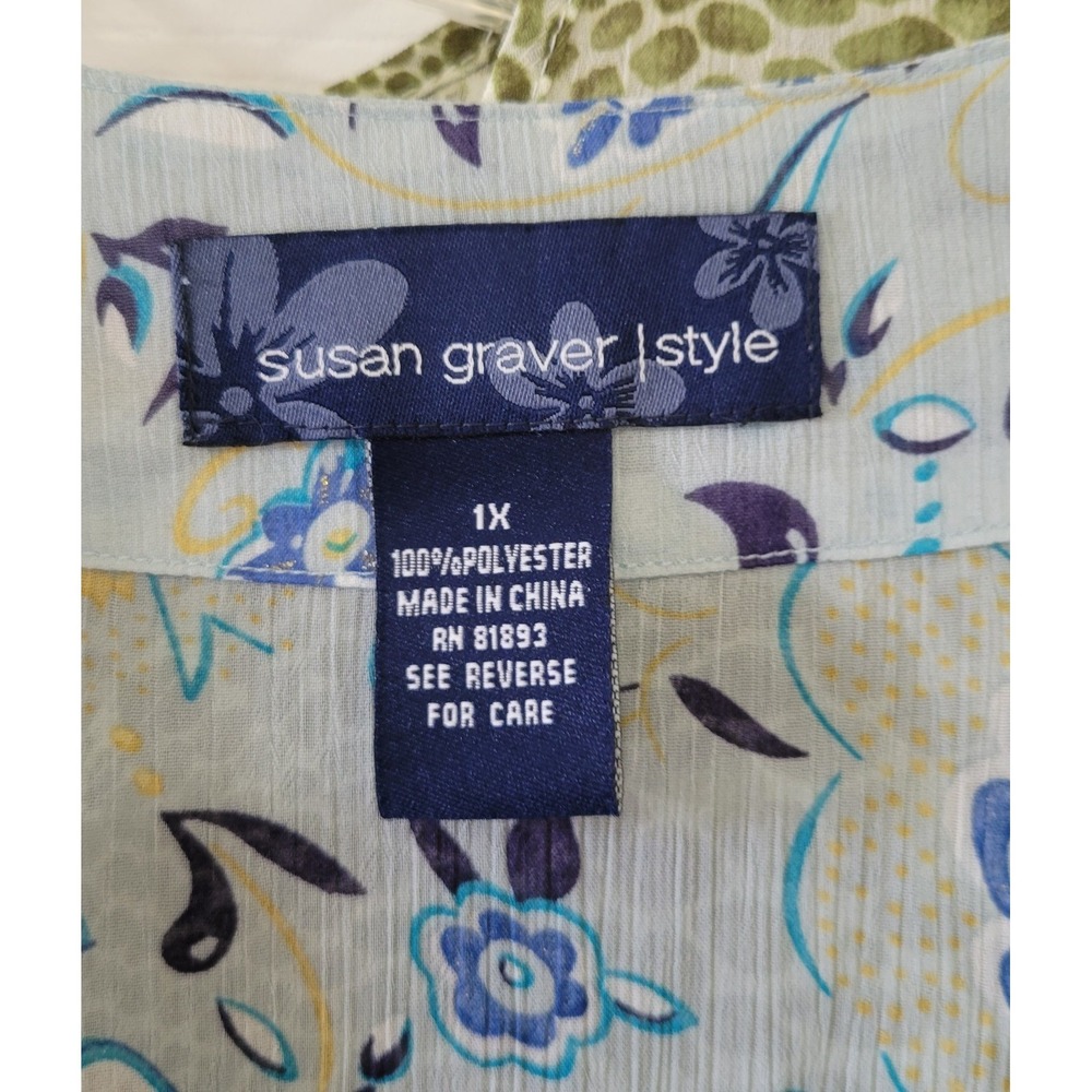 Susan Graver Style Tunic Tops 1X Sheer Lot Of 3 Purple Green Blue Longsleeve - Picture 2 of 16
